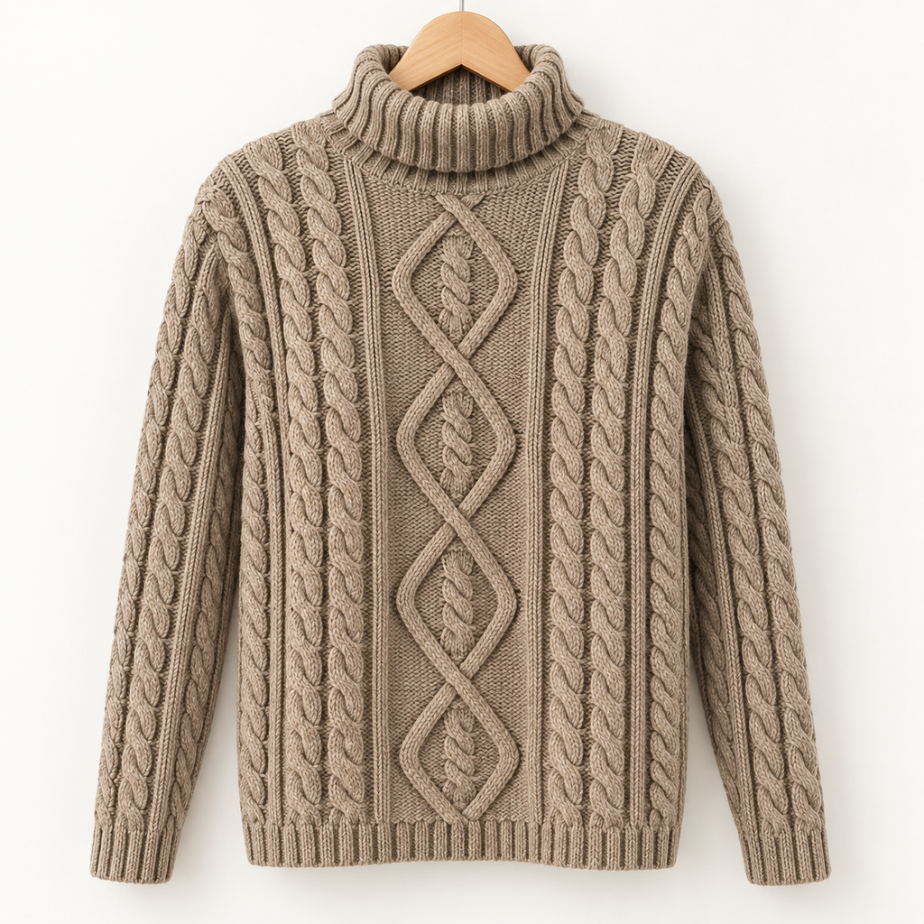 Le Chameau Cable Knit Roll Neck Jumper Size 3 Taupe